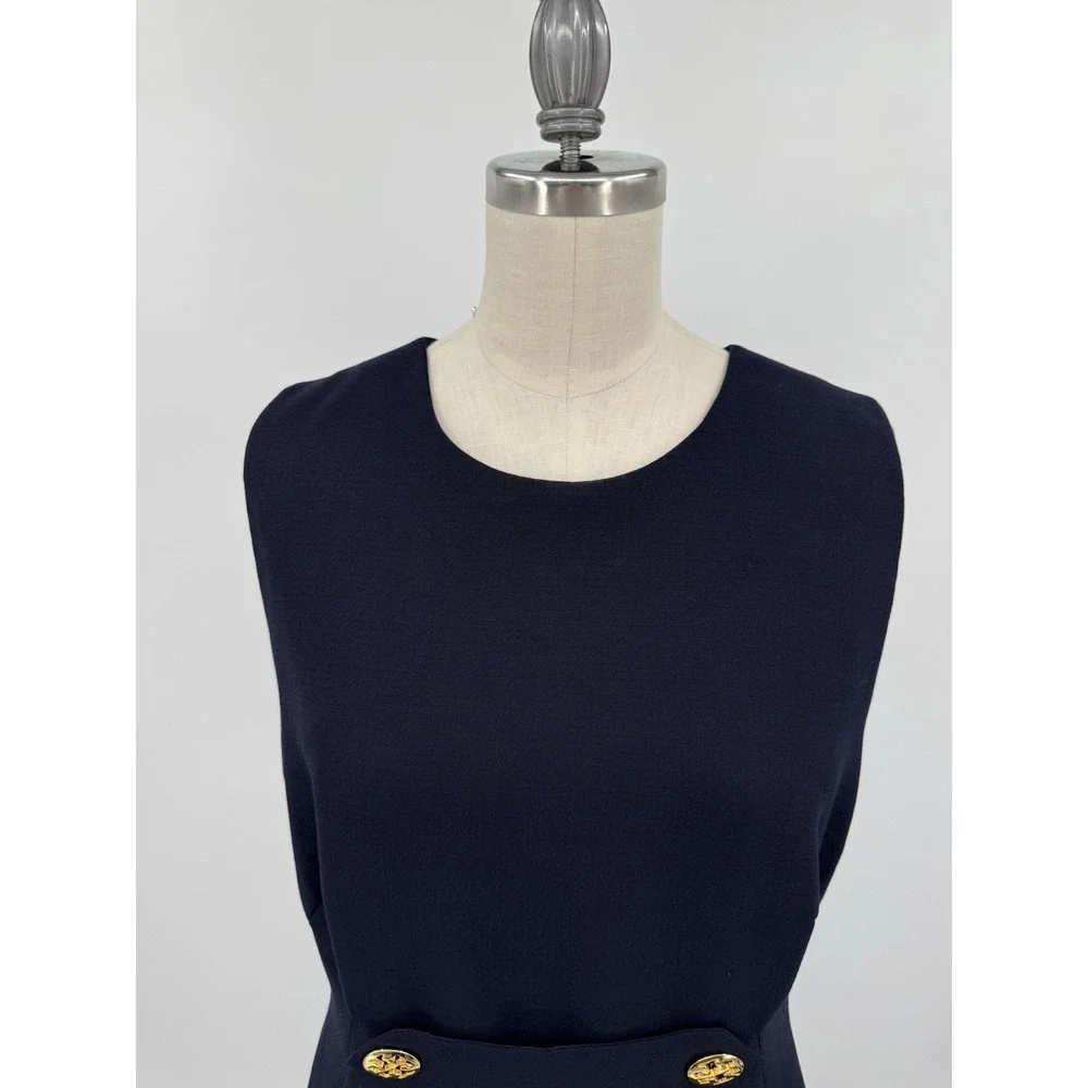 Tory Burch Women Brynn Navy Sleeveless Ponte Wool Blend Dress Size 8 Old Money